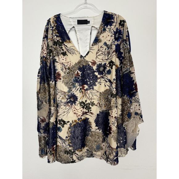 Line & Dot Mini Dress Blue Floral Bell Sleeve Fall Anthropologie M - Picture 12 of 13